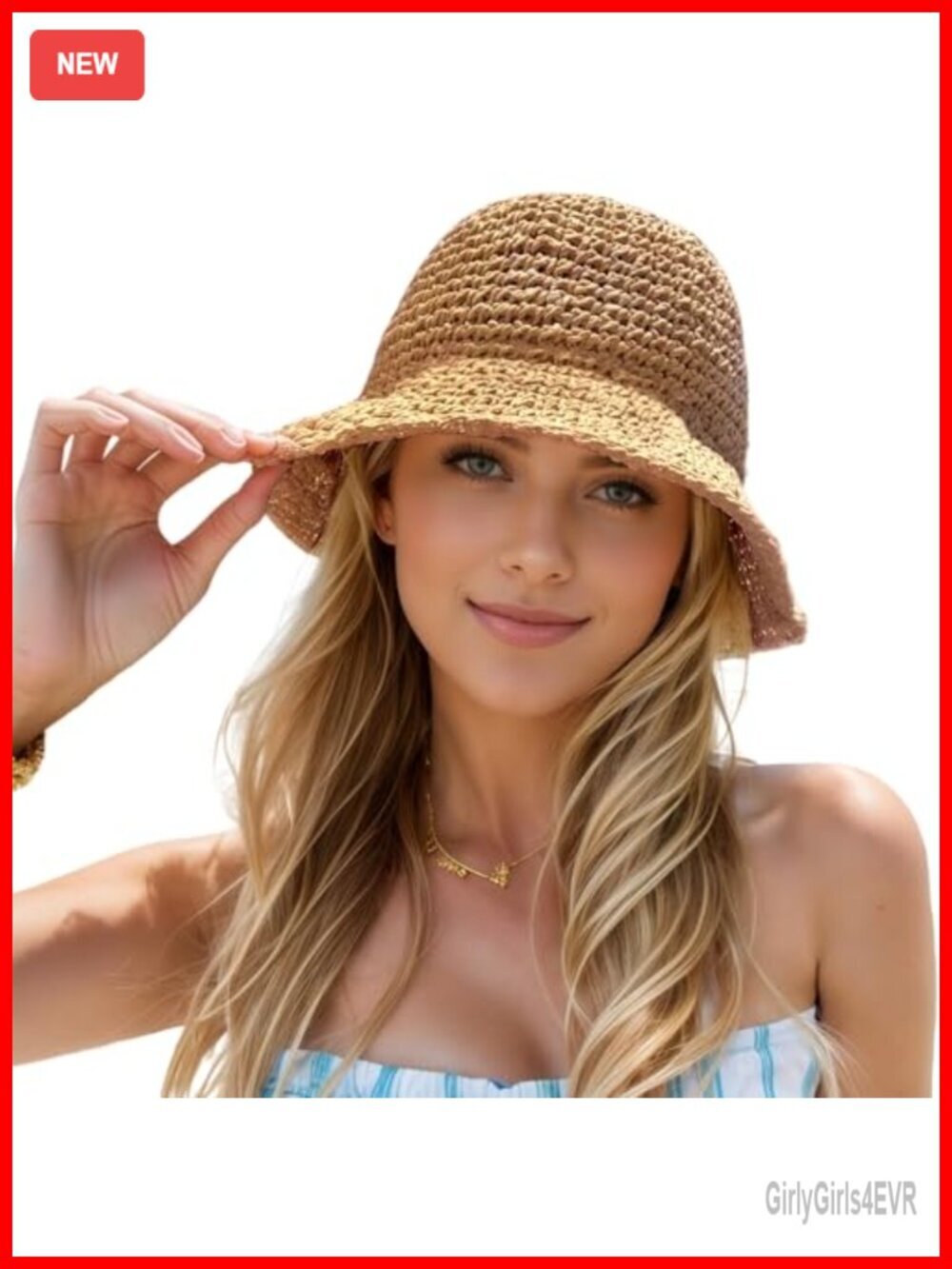 Women's Handmade Paper Straw Foldable Wide Brim Sun Hat with Wire Edging -